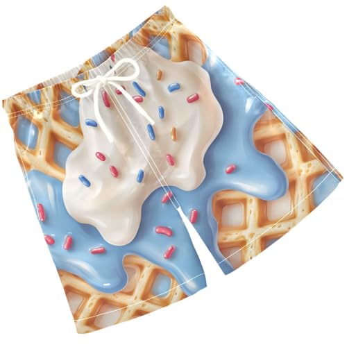 Pigsaly Boys' Swim Board Shorts Milk Red Coral White Ice Cream Boy's Swim Trunks Kids Swimwear M