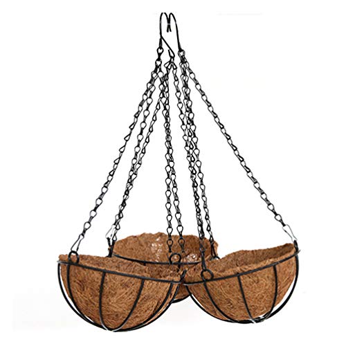 TOPBATHY 35 cm großer Metall-Hängeampel mit Kokosnussauskleidung, Kokosfaser-Blumenampel, Blumentopf für Innen- und Außenbereich, 35 cm