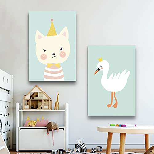 Leuke Baby Dier Foto's Prints voor Kwekerij Muur Decor Meisjes Slaapkamer Speelkamer Decoraties koe kat Ingelijst - Afbeelding 6
