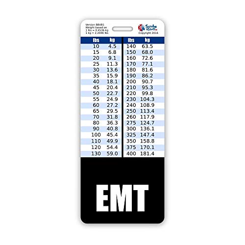 EMT Badge Buddy Vertical w/Height & Weight Conversion Charts (Oversized, Black)