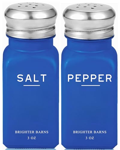 Image of Blue Salt and Pepper Shakers Set by Brighter Barns - Cute Salt Shaker - Modern Kitchen Decor and Accessories for Dining Table Centerpiece, Coastal Home Decor, Dining Room, Restaurants, Airbnb (Blue)