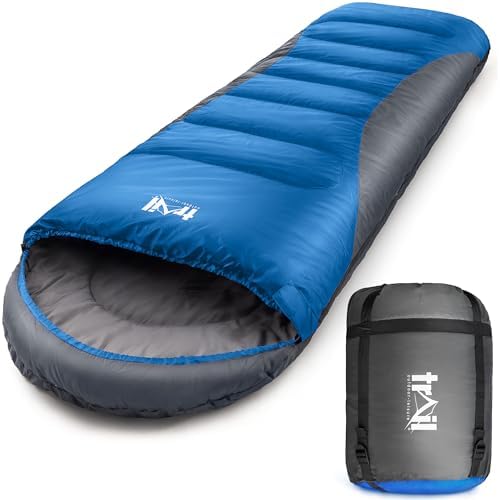 Trail-Alpin-Schlafsack mit Kapuze – 250 g Schlafsack, 3-Jahreszeiten- Schlafsack. Leicht, kleines Packmaß – mit Kapuze und Kompressionssack (Rot)