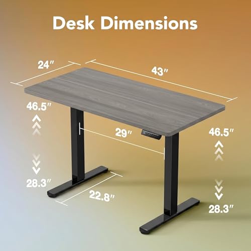 Image of HUANUO 43 x 24 inch Electric Standing Desk Adjustable Height, 4 Memory Height Settings, Sit Stand Up Desk for Home Office & Computer Workstation, Grey