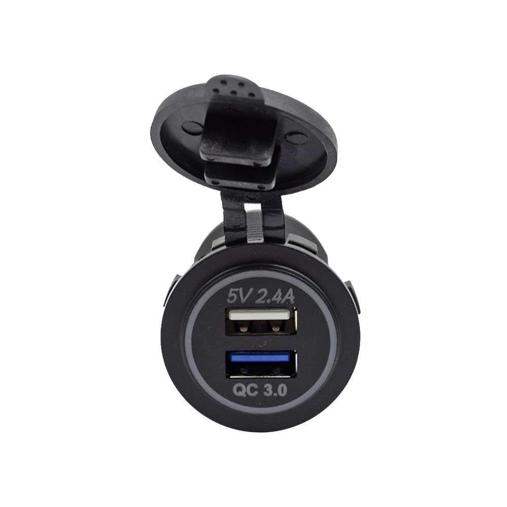2.4A Dual USB Car Charger Socket DC12-24V Quick Charge with QC3.0 Intelligent Fast Charging for Marine Truck Motorcycle Car etc