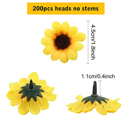 Cewor 200Pcs 1.8" Mini Artificial Sunflower Heads Small Fake Silk Sunflowers Faux Yellow Flowers Bulk For Craft Party Wedding Fall Home Decorations, Bridal Shower Table Diy Garden Decor #TOP1