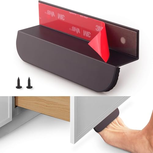 RVPEKUPE 1-Pack Under Cabinet Foot Pull with Adhesive and Screws Hands Free Toe Foot Pull Opener for Kitchen Trash Cabinet Drawer 4 Inch (Matte Black)