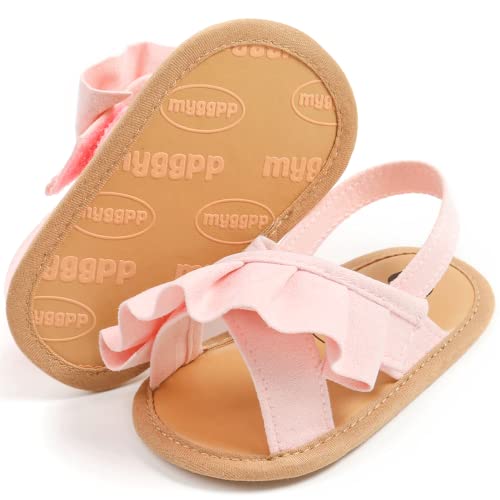 CoKate Baby Girls Sandals Ruffle Bowknot Premium Soft Sole Anti-Slip Open Toe Breathable Summer Outdoor First Walker Shoes Baby Sandals 0-3 months girls