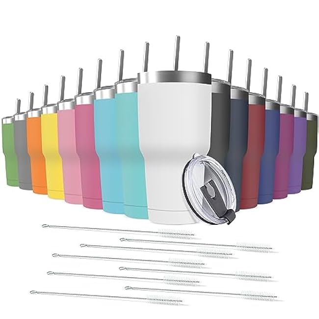 30oz Stainless Steel Travel Mug with Lid, Double Wall Vacuum Insulated Bulk Tumbler with Straws, Powder Coated Coffee Cup Suitable for Vehicle Cup Holders