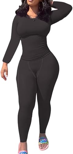 LICOBOD XS-3XL - Conjunto de 2 piezas para mujer, conjunto acanalado de manga larga, camiseta ajustada, cintura alta, leggings elásticos casuales a