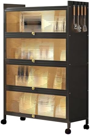 3-Layer Kitchen Bakers Rack with Flip Door Cabinets, Microwave Oven Shelf, Space-Saving Pantry Organizer for Spices, Pots & Pans – Stylish, Durable Kitchen Storage Solution