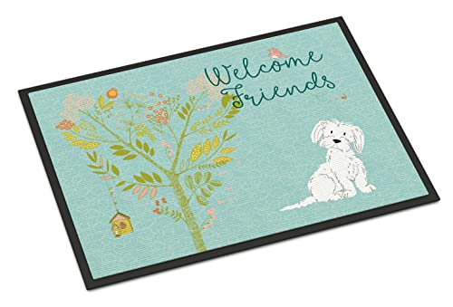 Caroline's Treasures BB7639JMAT Welcome Friends Maltese Doormat 24x36 Front Door Mat Indoor Outdoor Rugs for Entryway, Non Slip Washable Low Pile, 24H X 36W