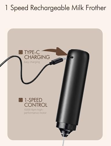 Image of Rechargeable Milk Frother Hanheld, Frother Wand Drink Mixer Handheld Coffee Stirrers Electric Frother for Coffee Mixer Wand -Black