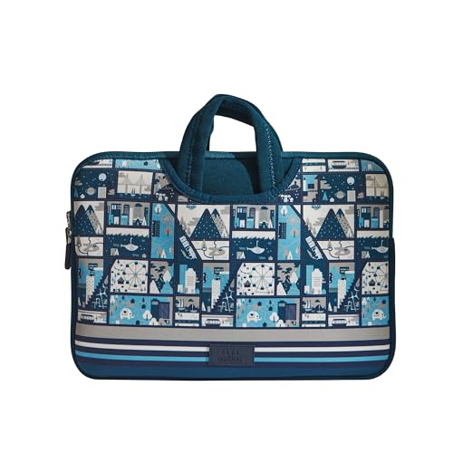 Image of Chumbak Teal Amusement Park Laptop Sleeve - 15 inch, Blue