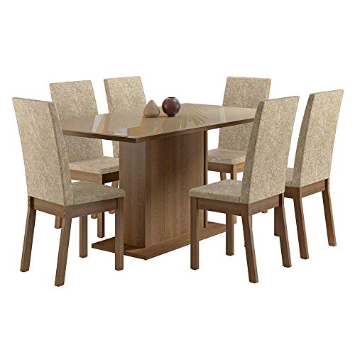 Conjunto Sala de Jantar Madesa Moscou Mesa Tampo de Vidro com 6 Cadeiras