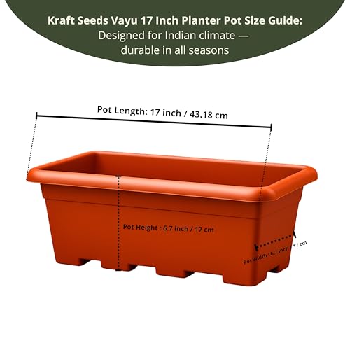 Image of Kraft Seeds 17 inch Pack of 1 Rectangular Planters, Durable UV Treated Balcony planters, Indoor & Outdoor- Flower pots for Balcony,Red Plant Pot with Drainage Holes