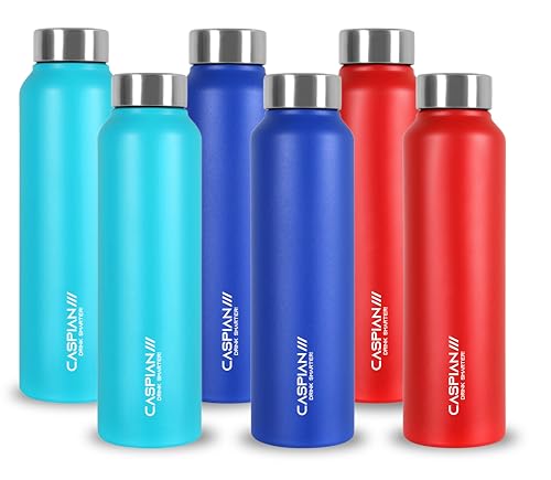 Image of CASPIAN / / / Astra ISI Certified Stainless Steel Water Bottle 1ltr.(Multicolors, 1 Litre, Set of 6) | Leak Proof Thunder for Fridge Home Office Travel School Kids Boys Girls Adults Sports Gym| BPA Free