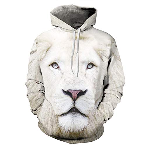 Surwin Sweat à Capuche Garçon Fille Enfant, 3D Imprimé Unisexe Hoodies Sweatshirts Manche Longue Hiver Automne Printemps Vêtements (Lion Blanc,130cm) Cover