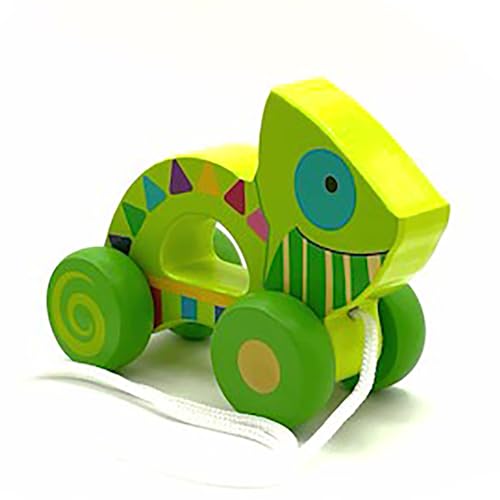 Image of Orange Tree Toys: Pull Along: Chameleon - Wooden Toy, Colorful Wheeled Character, Encourage First Steps, FSC Certified, Toddler & Kids Ages 1+