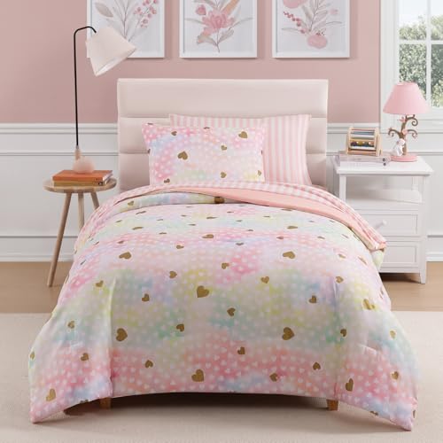 Image of Twin Comforter Set with Sheets for Girls-5 Pieces Twin Bedding Sets | Soft Colorful Comforter with Pillowcases & Shams, Heart, 66 inch X 86 inch