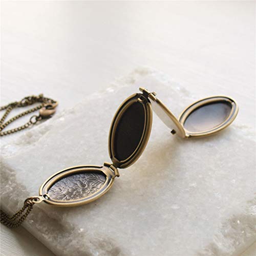 Colar Weite com 4 fotos com estampa de flores e medalhão oval com corrente, Marrom, Medium