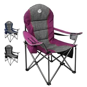 Oversized Portable Camping Chair, Full Padded Outdoor Folding Chair Support 350 LBS, Heavy Duty Lawn Chair with Cup Holder, Cooler Bag, Lumbar Support, Head Pocket for Adult (Purple)