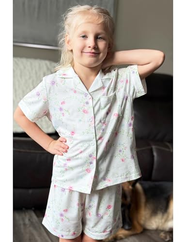 Image of Arshiner Girls Pajamas Sets Short Sleeve Kids Pjs Button Down Sleepwear
