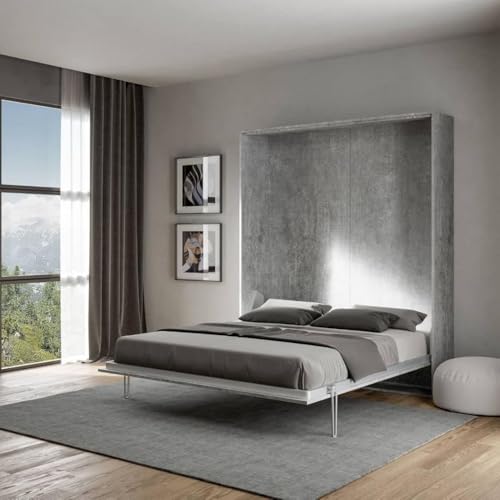 IMAGO FACTORY Kento – Klappbett, Funktionsbett, Schrank mit Doppelklappbett, Wandbett, Platzsparend Bett, Matratze Nicht Enthalten, das Bett Kommt Zerlegt an, Betonfarbe