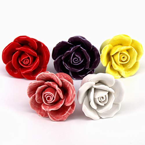 8xUnique Rose Flower Knobs Cabinet Drawer Pulls Dresser Cupboard Door Knobs Handle Furniture Hardware Kit Nursery Home Decor - (Color: Red)