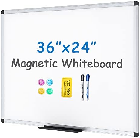 VIZ-PRO Magnetic Whiteboard/Dry Erase Board, 36 X 24 Inches, Includes 1 Eraser & 2 Markers & 4 Magnets