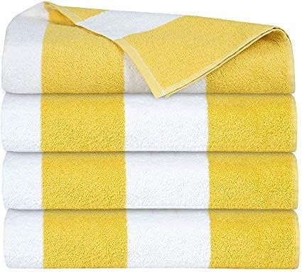 BELIZZI HOME 4 Pack Cabana Stripe Beach Pool Bath Towel Set 30X60, 100% Ringspun Cotton Towels,Large Oversized Beach Towels,Beach Bath Towel,Beach Blanket, Highly Absorbent Large Bath Towel - Yellow…
