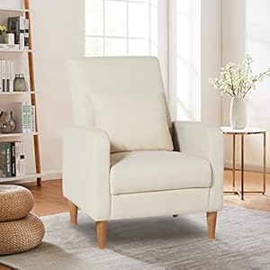 COLAMY Modern Upholstered Accent Chair Armchair with Pillow, Fabric Reading Living Room Side Chair,Single Sofa with Lounge Seat and Wood Legs, Fabric Beige