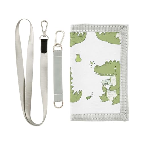 zyrtty Kids Wallets for Boys Girls Ages 4-18 Trifold, Cartoon Crocodile White Green Wallet with Zippered Coin Pocket and Card Holders, Novelty Wallet for Childrens Birthday Gifts