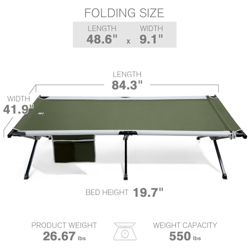 EVER ADVANCED Extra Wide Camping Cot for Adults Oversized XXL Sleeping Cots Folding Cot Bed with Carry Bag, 84.3" L x 41.9" W, Support to 550 lbs, Green by EVER ADVANCED - Image 6