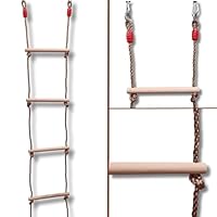 ISOP Outdoor Accessories - Rope Ladder for Kids | Tree Ladder Play Equipment | Slack-line Wooden Ladder with Spring Hooks | Rope Rocking Ladder | Climbing Toys for Swing