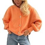 Geagodelia Women's Cropped Cardigan Long Sleeve Sweater Jumper Ladies Knitted Jacket Y2K Fashion Button Down Crochet Top Streetwear Autumn Spring (Orange, S)