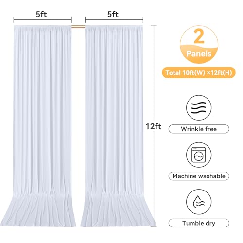 Image of 10ftx12ft Wrinkle Free White Backdrop Curtain for Wedding Parties, Silky Polyester 12 ft Long Photo Backdrop Drapes Back Drop Cloth Drapery for Birthday Baby Shower Photography Background