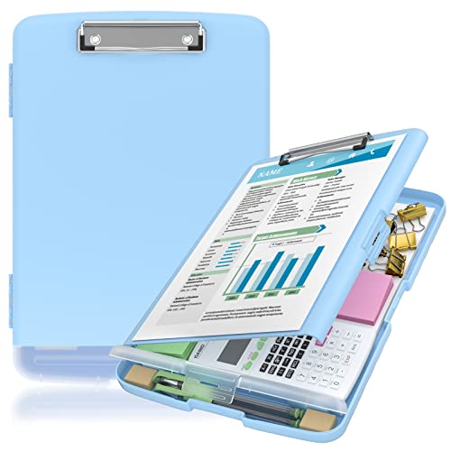 Zaxmey Plastic Clipboard With Storage, Heavy Duty Plastic Storage Clipboard Folder Side-Opening, Clipboard With Compartment Organizer For Student, Coach, School. Size 14 X 10 X 1.2 Inch(Dark Blue) #TOP30