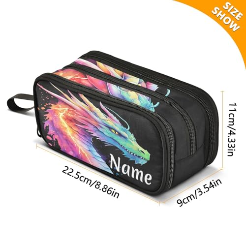 Image of Custom Lightning Dragon Watercolor Pencil Case Box Boys Girls Personalized Name Large Pencil Pouch Stationery Pen Bag Organizer for Kids Adults School Office
