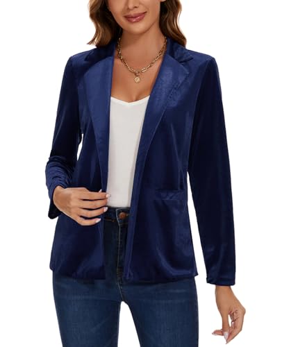 Women's Velvet Suit Blazer Jacket Casual Office Work Long Sleeve Button Pockets Tailored Jacket Coat Blazer3