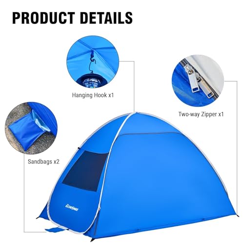 Image of EchoSmile Pop Up Tent for 4 Person Family, Beach Tent Sun Shelter with UPF 50+ UV Protection & Waterproof, Lightweight & Easy Automatic Setup Portable Cabana for Outdoor Travel (Dark Blue)