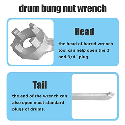 Image of Bung Wrench 55 Gallon Drum, Drum Wrench Aluminum Barrel Wrench Opener Tool for 10 15 20 30 50 55 Gallon Drum, for 2 inch and 3 /4 inch Bung Caps, Silver