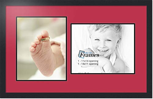 ArtToFrames Collage Photo Frame Double Mat with 2 - 11x14 Openings and Satin Black Frame