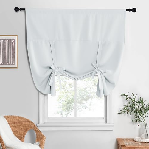 NICETOWN Blackout Tie Up Curtains for Bedroom Thermal Insulated 63 inches Long Rod Pocket Blackout Curtains for Small Window/Bathroom, 52 inch Wide, 1 Panel, Greyish White
