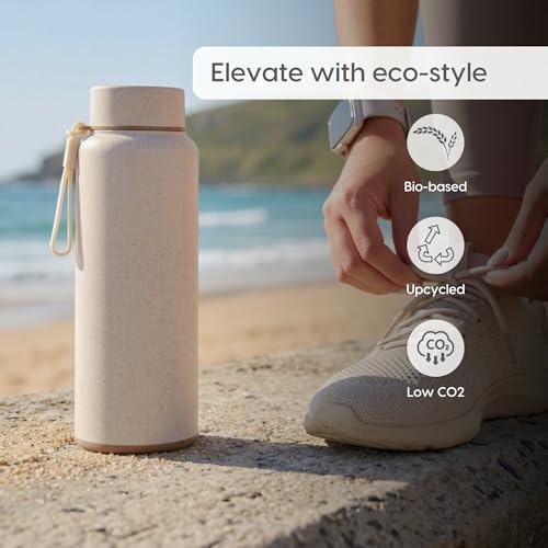 Image of Eha Earth Friendly Hydralife Water Bottle for Office & Schools | 600 ml Stainless Steel Water Bottle for Kids & Adults Made with Rice Husk | Bottle for Men, Women | Leak Proof | 1 Unit