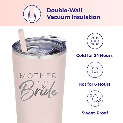 Sassycups Mother Of The Bride Cup | Engraved Vacuum Insulated Stainless Steel Tumbler With Straw For Bride's Mom | Engagement Announcement | Bride's Mother | Bridal Party Travel Mug (22Oz, Blush) #TOP2