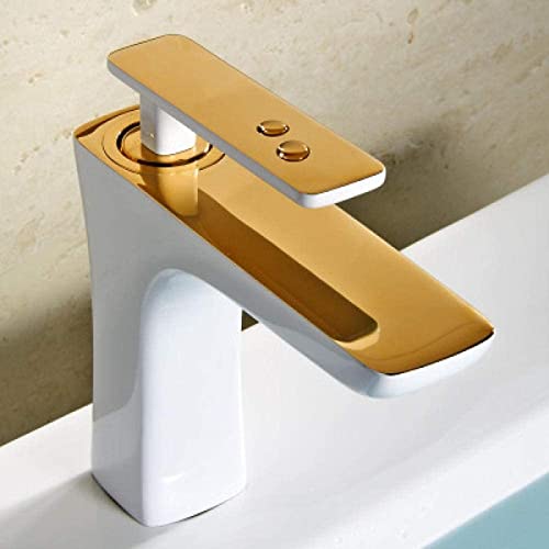 Robinet de lavabo de vanité blanc et or avec mitigeur eau chaude froide - 2