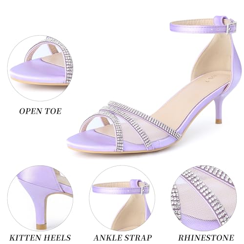 Allegra K Allegra K Women's Rhinestone Mesh Kitten Purple Heels Sandals - 9 M US