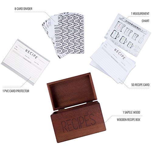 Apace Living Sapele Recipe Box With Cards And Dividers By Apace - Vintage Style Wood 4X6 Recipe Holder Card Box - Exclusively From The Premier Collection - Fits 240 Cards #TOP2