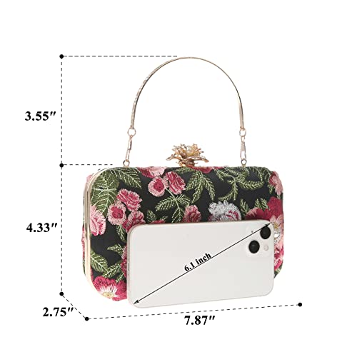 Image of Womens Vintage Floral Embroidery Clutch Evening Handbag Shoulder Bags Purse for Wedding Party Prom