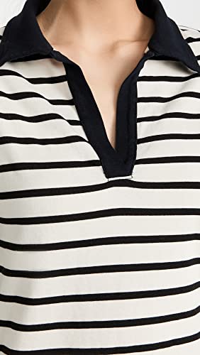 Monrow Women's Stripe Relaxed Polo Dress, Natural Black, L #TOP5